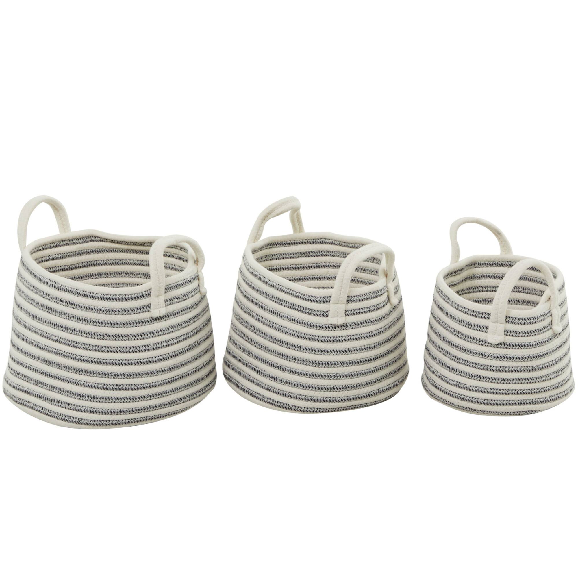 Gray Cotton Handmade Storage Basket with Handles Set of 3 12", 10", 10"